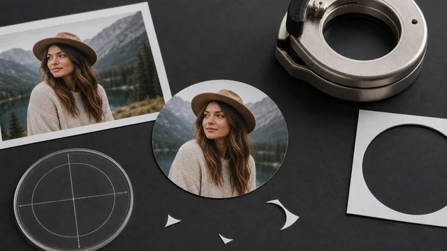 Circular photo cutout beside its original rectangular offcut ring.