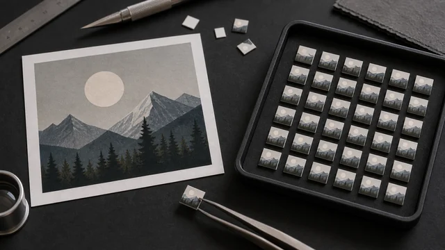 One artwork reduced into a grid of tiny square icon tiles.