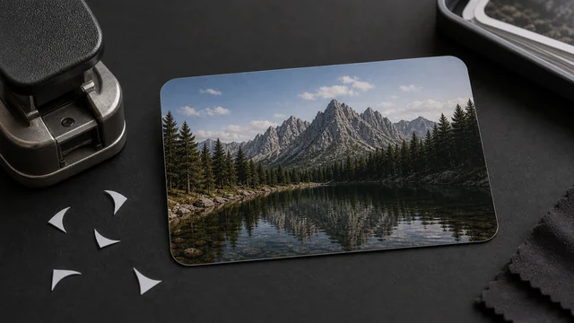 Photo paper with rounded-corner cut details.
